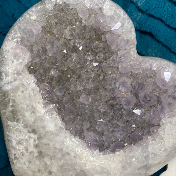 4 in Hand Carved Amethyst Geode Heart from Uruguay 1+lbs