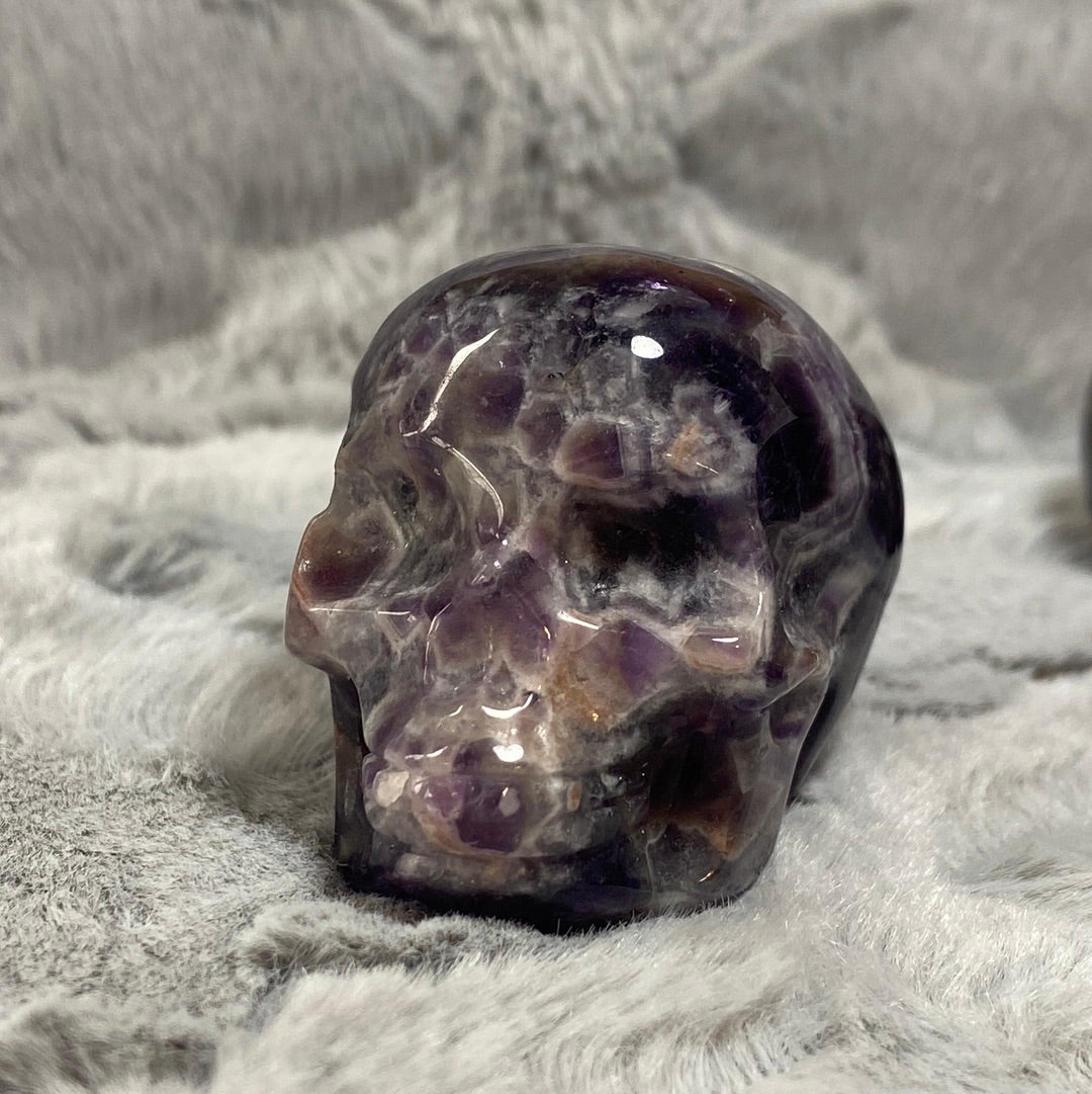 2.5" Chevron Amethyst Hand Carved Crystal Skull Carving