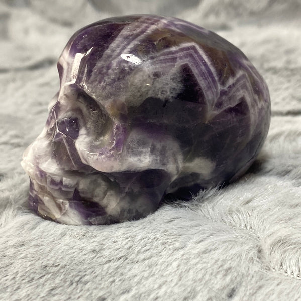 2.5" Chevron Amethyst Hand Carved Crystal Skull Carving
