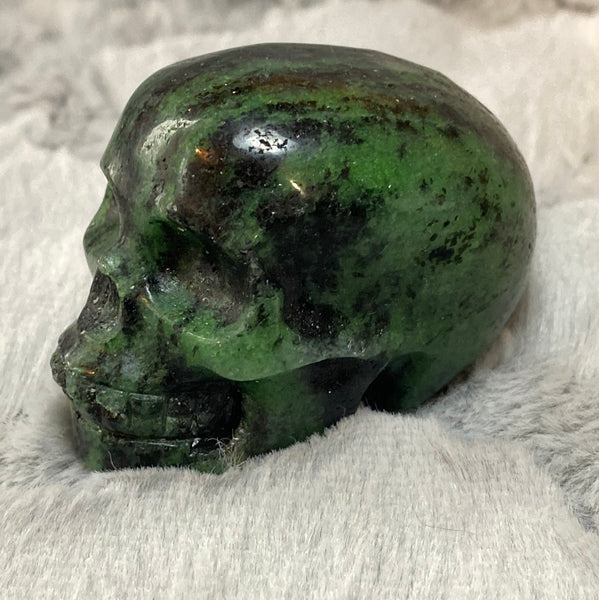 2.5" UV Reactive Ruby Zoisite Hand Carved Skull from Brazil