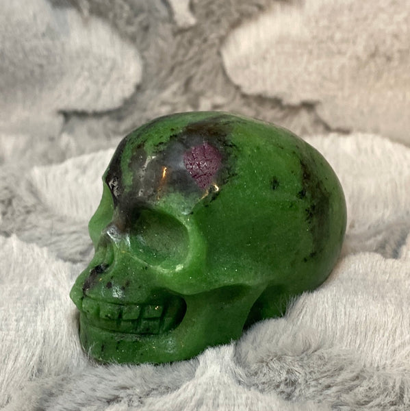 2.5" UV Reactive Ruby Zoisite Hand Carved Skull from Brazil