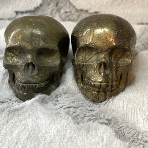 2.5" Hand Carved Pyrite Skulls from Brazil