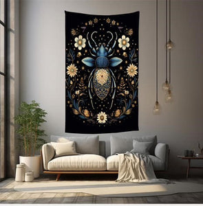 Dark Blue Beetle Polyester Blend Tapestry