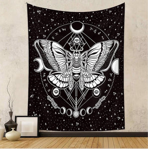 Death Moth Zodiac Black & White Polyester Blend Tapestry