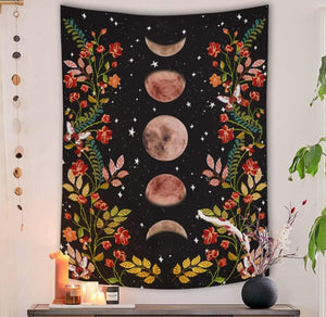 Garden Moon Phases  Polyester Blend Tapestry