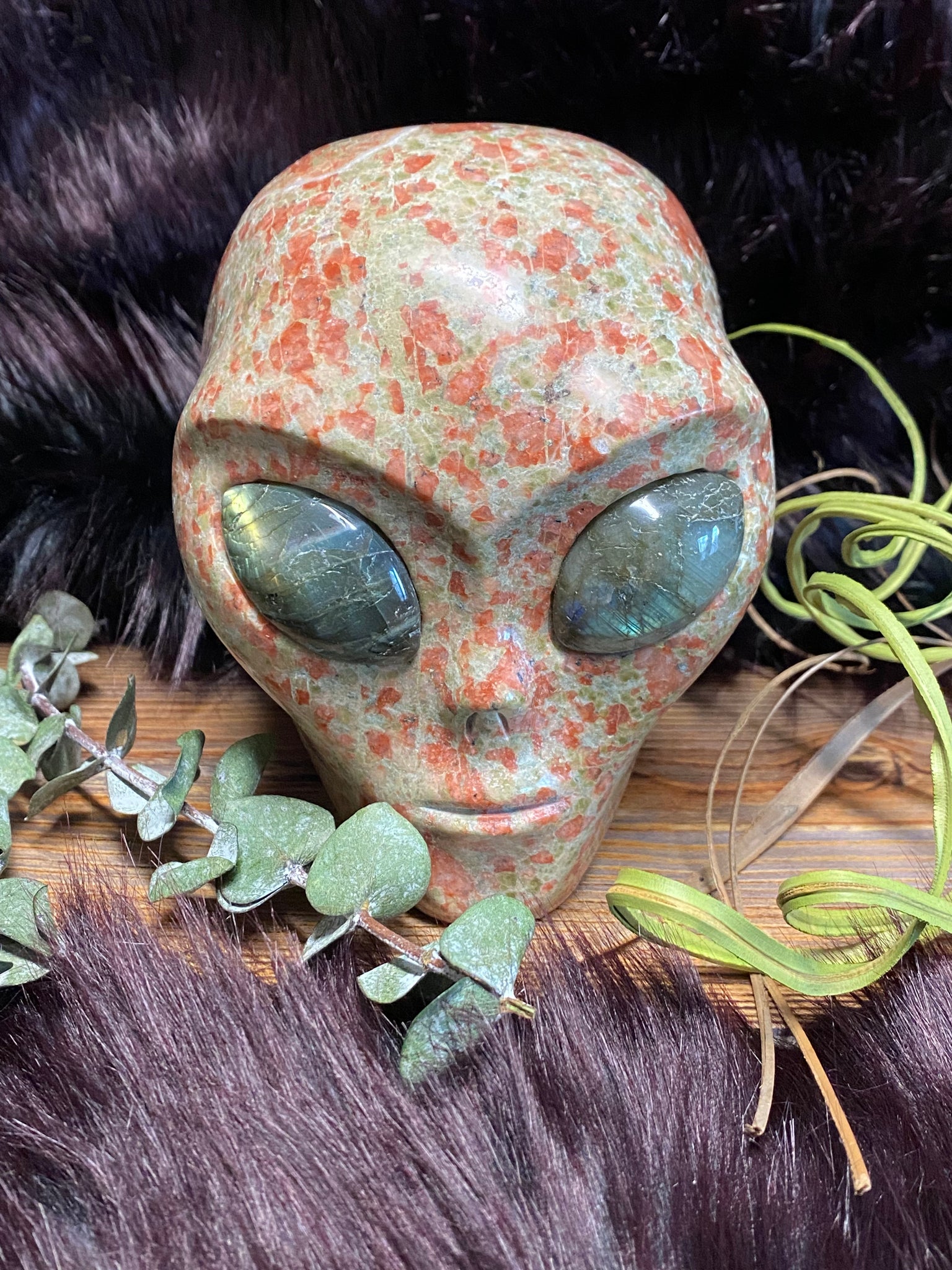 5.3" Unikite Japser Alien Star Traveler Skull Carving