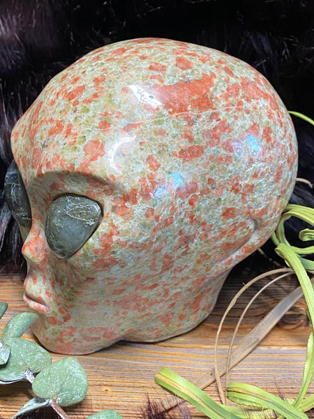 5.3" Unikite Japser Alien Star Traveler Skull Carving