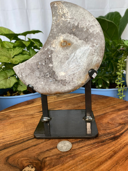 9" Large Agate Geode & Amethyst Moon on Custom Stand