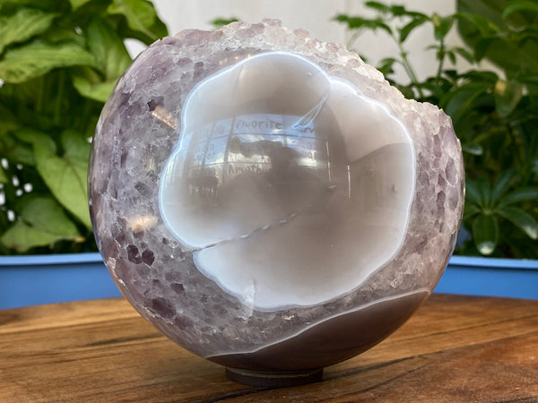 5" Uruguayan Agate Geode & Amethyst Sphere