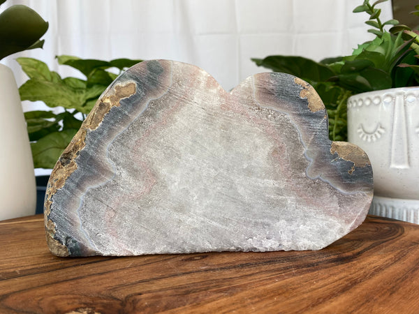 8" Wide Uruguayan Agate & Amethyst Geode Cloud Carving with Pink Banding