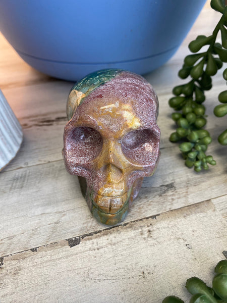 3.5 " Cosmic Ocean Jasper Skull Carving