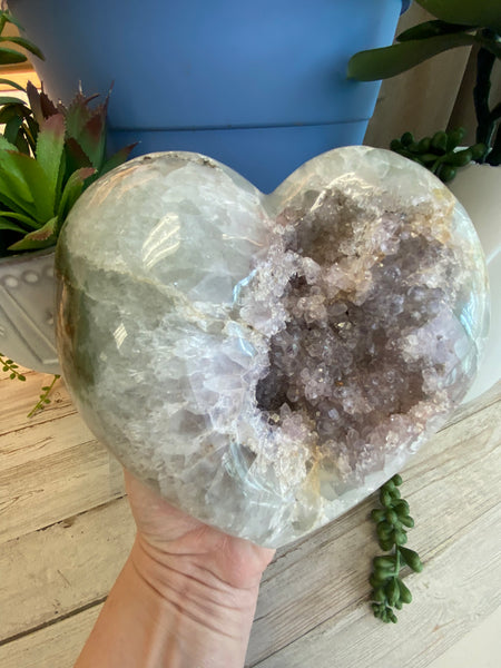 6.4 lbs Agate Geode Amethyst Druze Heart Carving
