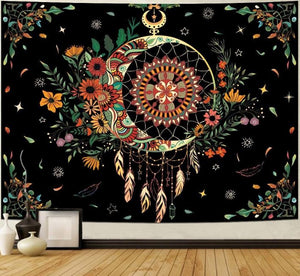 Multicolor Bohemian Feather Mandala Polyester Blend Tapestry