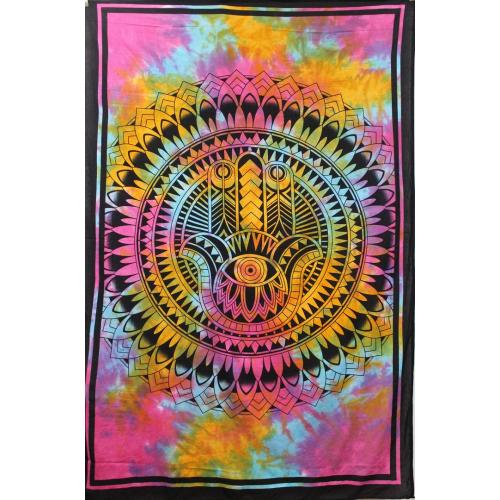 100% Cotton Tye Dye Hamsa Hand Tapestry