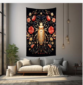 Red & Gold Beetle Polyester Blend Tapestry